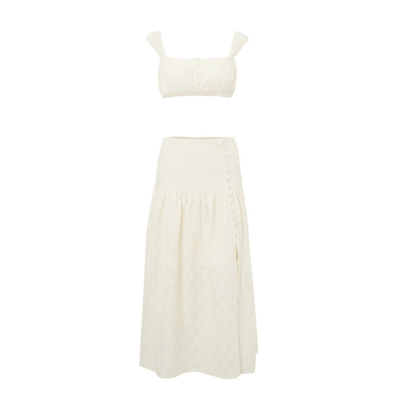 Ivory Eyelet Bohemian Two-Piece Set - Glimmer Gleam - 